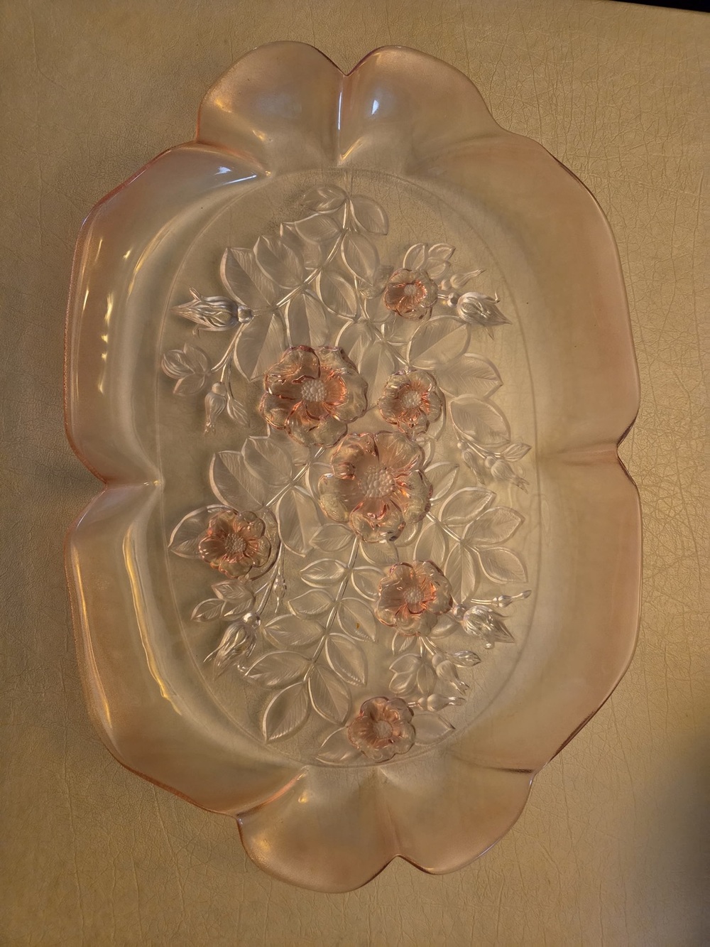 Mikasa Pink Floral Pressed Glass Serving Platter